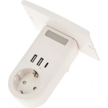 Адаптер USB REXANT 2хUSB-A + USB-С + розетка 220-250В с подсветкой и подставкой для телефона