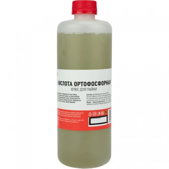 Флюс для пайки REXANT КИСЛОТА ОРТОФОСФОРНАЯ 500 мл флакон 09-3638 Флюс для пайки REXANT КИСЛОТА ОРТОФОСФОРНАЯ 500 мл флакон 09-3638
