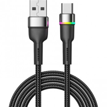Кабель REXANT USB-A – Type-C, 3А, 18Вт, 1м, в черной нейлоновой оплетке, с LED подсветкой