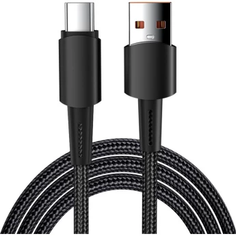 Кабель REXANT USB-A – Type-C, 6А, 120Вт, 1м, в черной нейлоновой оплетке