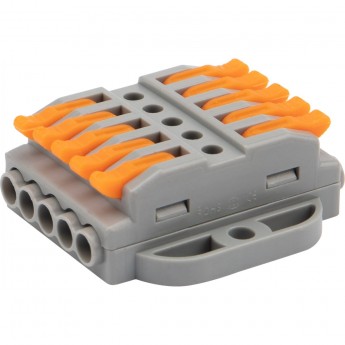 Клемма REXANT СМК 222-425P проходная 5 полюсов, с монтажной площадкой (0,08-4 мм²), серая (20 шт./уп.)