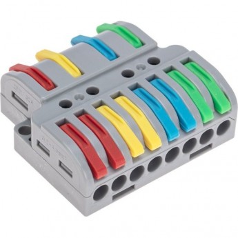 Клемма REXANT СМК 4х2 проходная разветвительная 4 полюса, с монтажной площадкой 1 ввод, 2 вывода на полюс 20 шт/уп