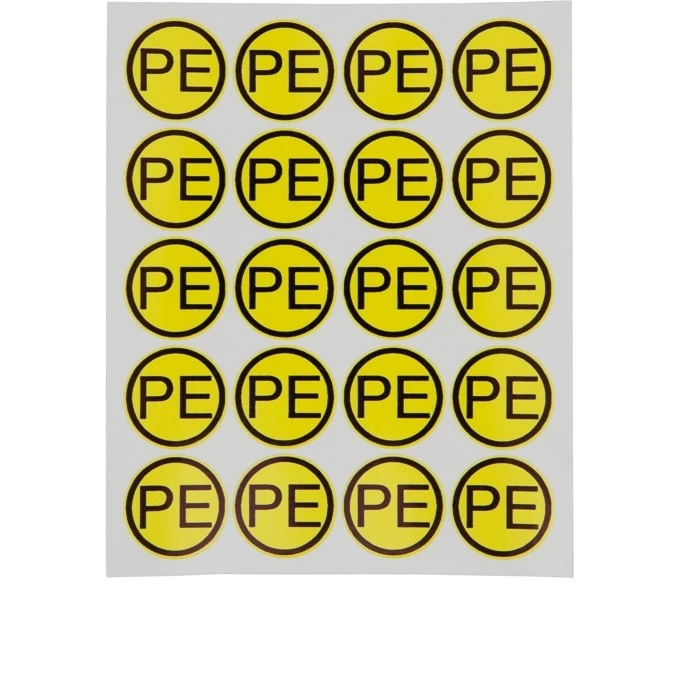 Наклейка REXANT знак электробезопасности «PE» d - 20 мм (20 шт на листе) 55-0004 Наклейка REXANT знак электробезопасности «PE» d - 20 мм (20 шт на листе) 55-0004