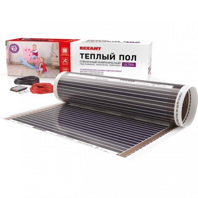 Пленочный теплый пол REXANT ULTRA RXM 220, площадь 1 м², 0.5х2 м, 220 Вт 51-0501-4 Пленочный теплый пол REXANT ULTRA RXM 220, площадь 1 м², 0.5х2 м, 220 Вт 51-0501-4