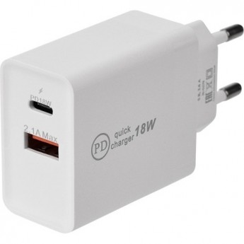 Сетевое зарядное устройство REXANT для iPhone/iPad Type-C + USB 3.0 с Quick charge, белое