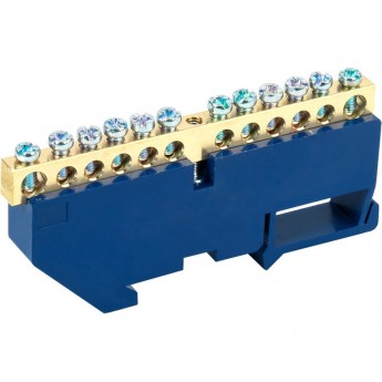 Шина REXANT «N» нулевая с синим изолятором на DIN-рейку 6x9 мм стойка бол. 12 групп