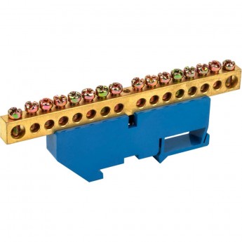 Шина REXANT «N» нулевая с синим изолятором на DIN-рейку 8x12 мм стойка бол. 16 групп