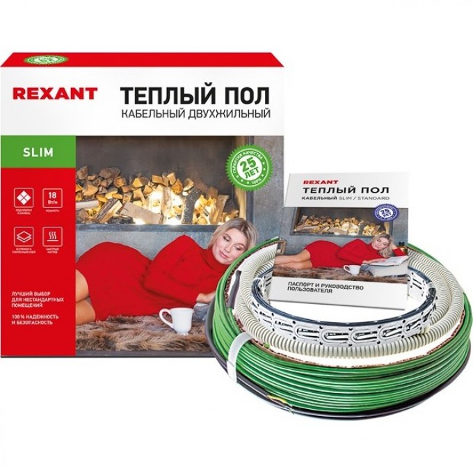 Теплый пол REXANT SLIM RNB -15-270 (270Вт/15м/ S обогрева, м2: 1,2-1,8) двухжильный 51-0501-3 Теплый пол REXANT SLIM RNB -15-270 (270Вт/15м/ S обогрева, м2: 1,2-1,8) двухжильный 51-0501-3