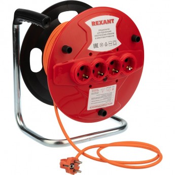 Удлинитель на катушке REXANT ПВС 3х1.0 30 метров 4 гнезда оранжевый