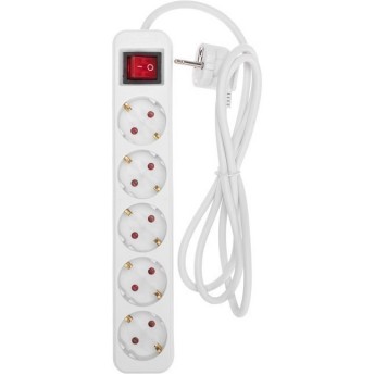 Удлинитель REXANT STANDARD 5 гнезд, 1,5м, 3х1,0мм², с/з, с выключателем, белый