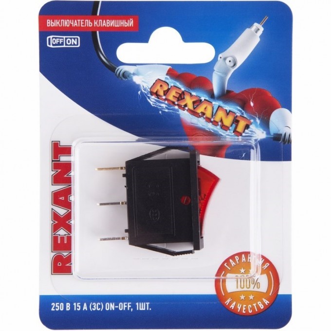 Выключатель клавишный REXANT 15А красный с подсветкой 06-0301-A Выключатель клавишный REXANT 15А красный с подсветкой 06-0301-A